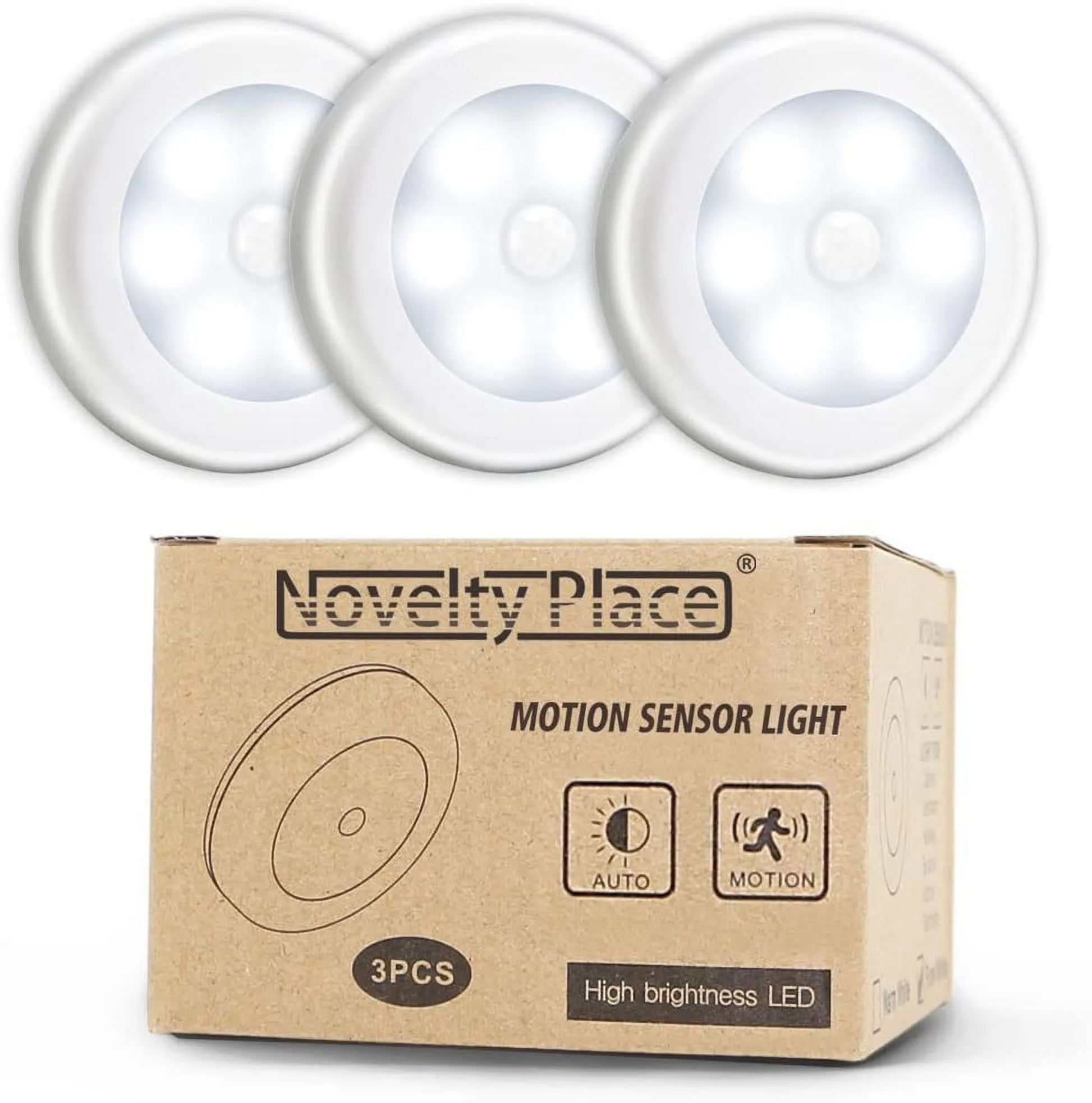 3 Pcs LED Motion Sensor Lights - Motion Sensing Bathroom Hallway Closet Nightlight - Velinare