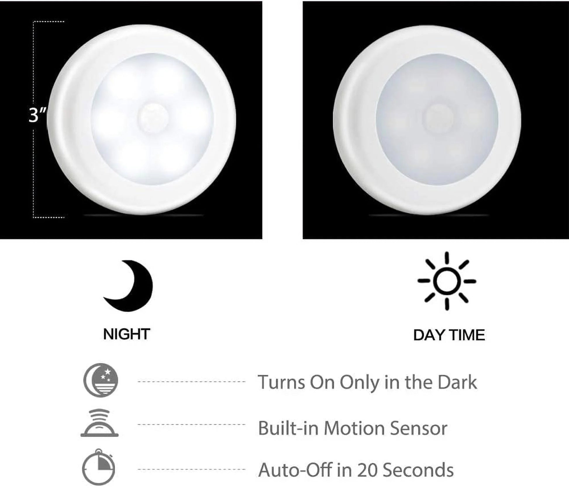 3 Pcs LED Motion Sensor Lights - Motion Sensing Bathroom Hallway Closet Nightlight - Velinare