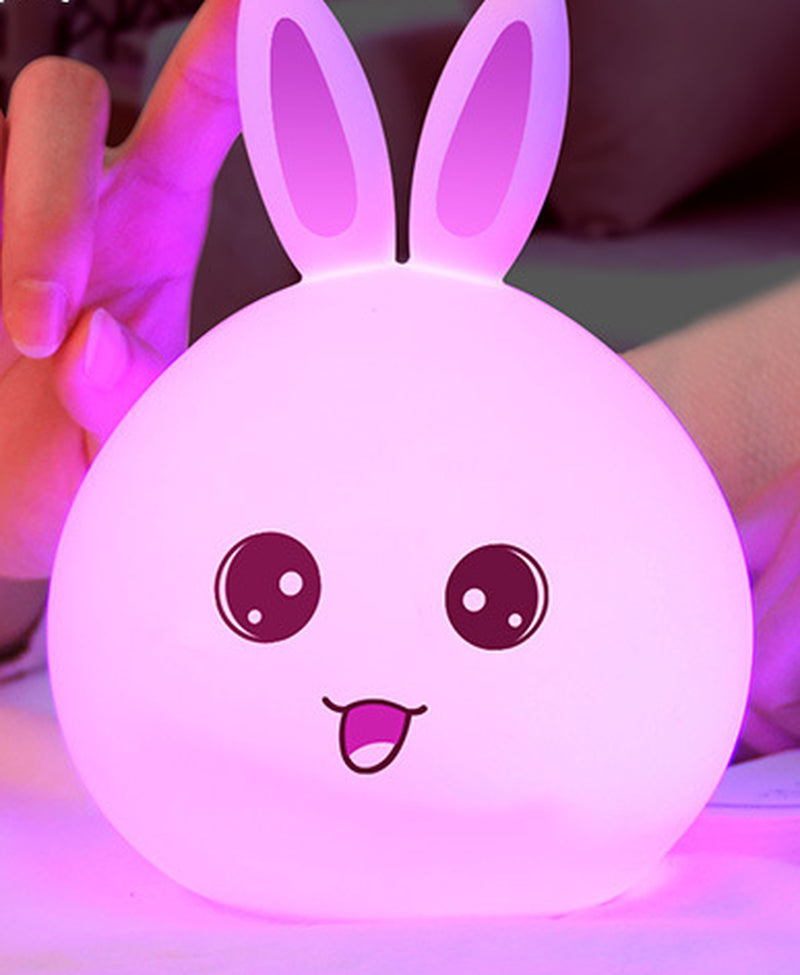 Cute Night Light Animal Rabbit Night Lamps Touch Sensor Silicone LED Colorful Lights