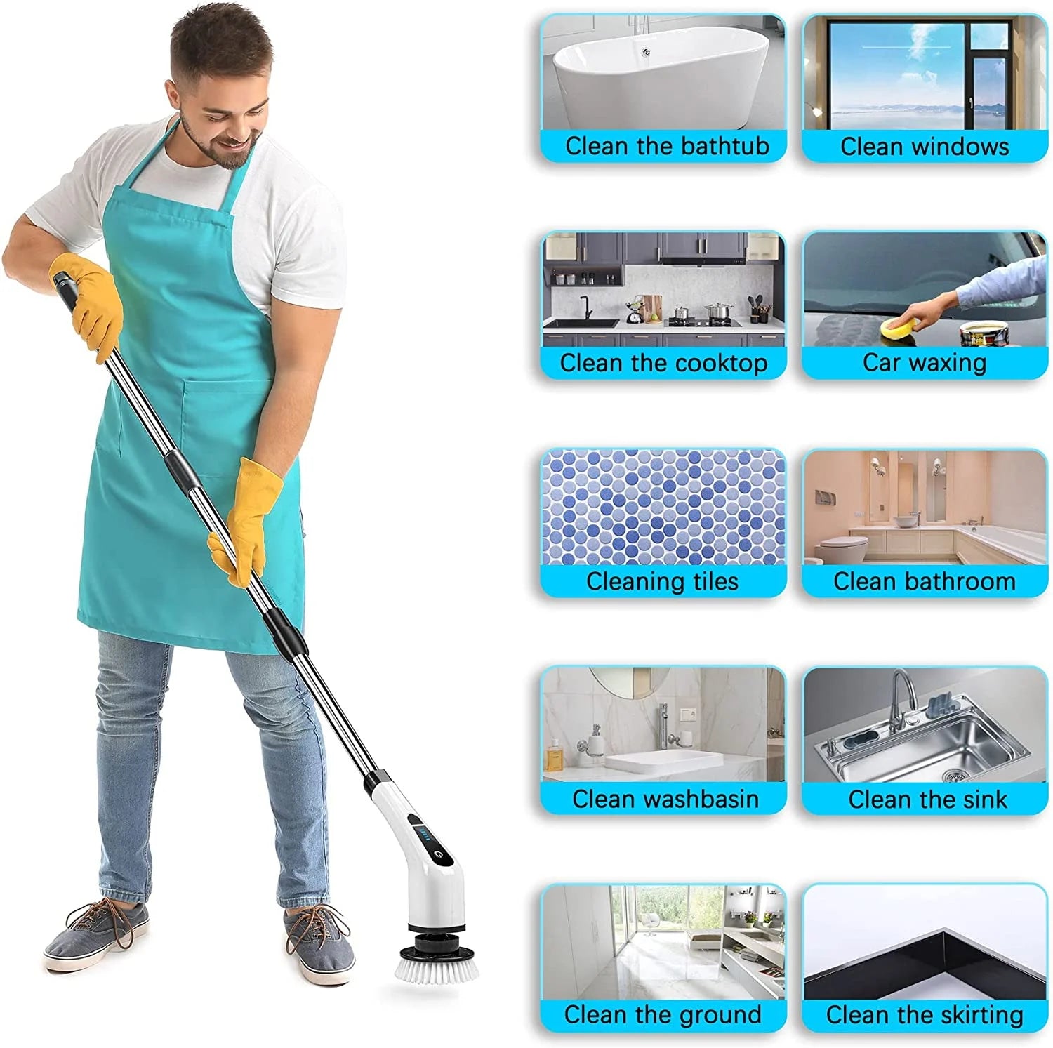 Electric Spin Scrubber, Effortless Deep Cleaning, 7 in 1 Power Scrubber with Dual Speed Adjustable, Cordless Handheld Electric Cleaning Brush for Bathroom,Tile Cleaner and Car Polishing