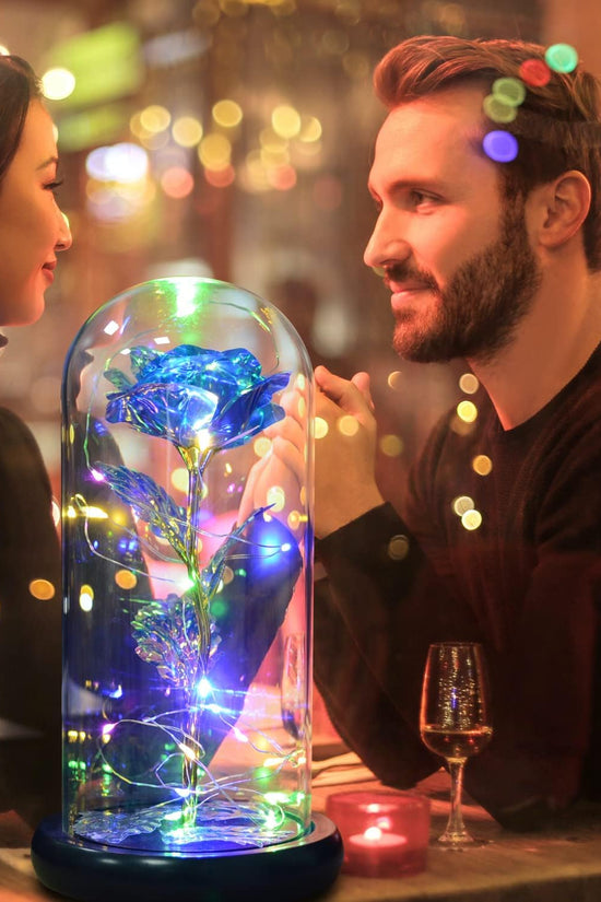 Beauty and Beast Rose,Galaxy Flower Rose Gift for Girlfriend，Glass Flower Roses，Unique Gifts for Women, Christmas, Birthday,Thanksgiving,Anniversary (Blue)