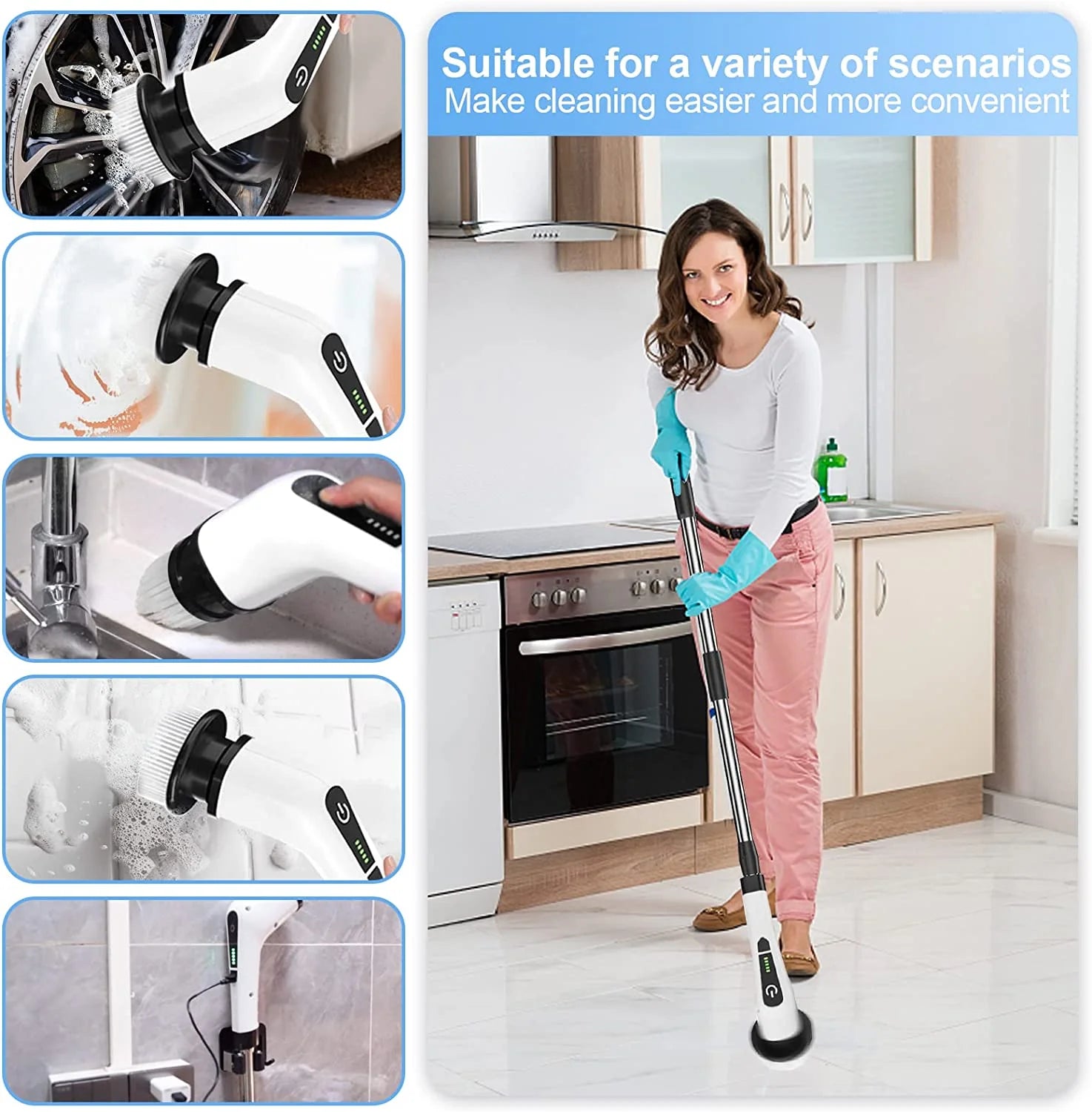 Electric Spin Scrubber, Effortless Deep Cleaning, 7 in 1 Power Scrubber with Dual Speed Adjustable, Cordless Handheld Electric Cleaning Brush for Bathroom,Tile Cleaner and Car Polishing