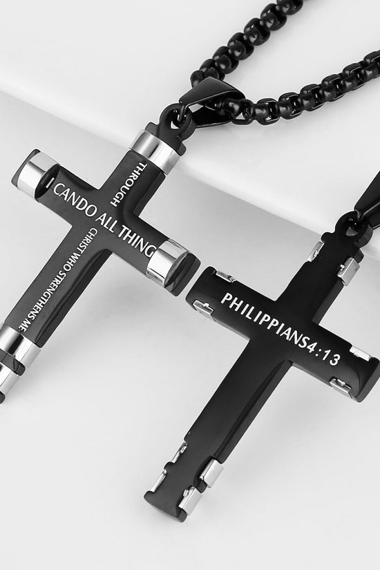 Philippians 4:13 Cross Pendant STRENGTH Bible Verse Stainless Steel Necklace 3 Colors Available
