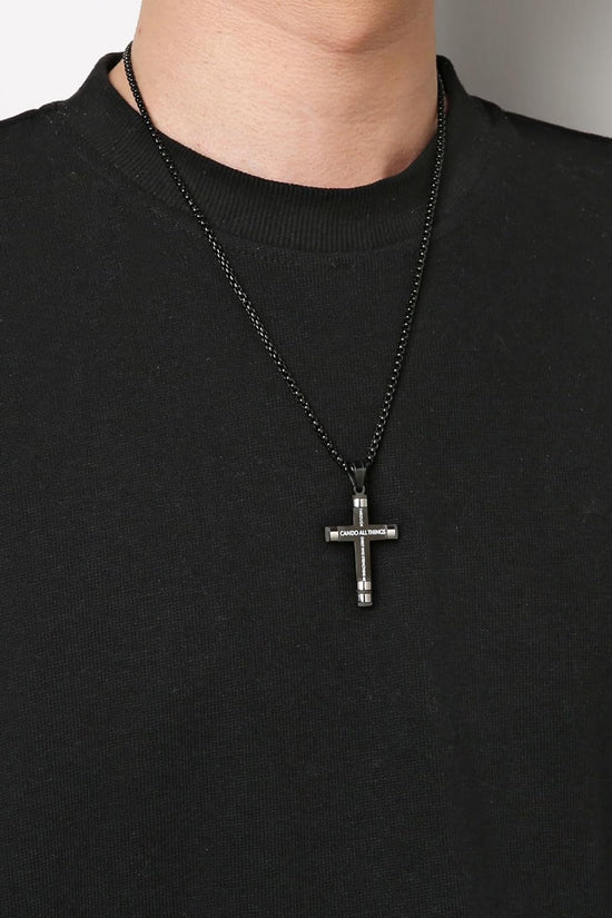 Philippians 4:13 Cross Pendant STRENGTH Bible Verse Stainless Steel Necklace 3 Colors Available