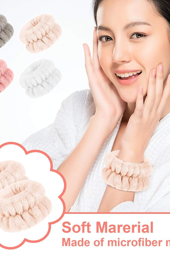 4 Pairs Wrist Bands for Washing Face Wrist Spa Microfiber Wash Towel Band Scrunchies Absorbent Wristbands Sweatband for Women Prevent Liquid from Spilling(Stylish Colors) - Velinare