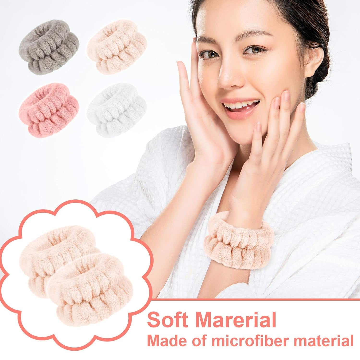 4 Pairs Wrist Bands for Washing Face Wrist Spa Microfiber Wash Towel Band Scrunchies Absorbent Wristbands Sweatband for Women Prevent Liquid from Spilling(Stylish Colors) - Velinare