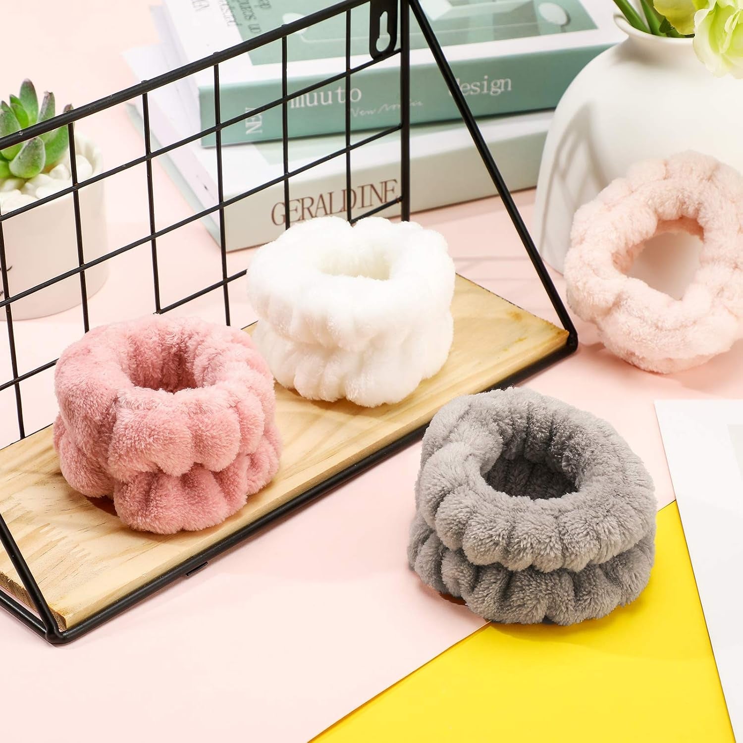 4 Pairs Wrist Bands for Washing Face Wrist Spa Microfiber Wash Towel Band Scrunchies Absorbent Wristbands Sweatband for Women Prevent Liquid from Spilling(Stylish Colors) - Velinare