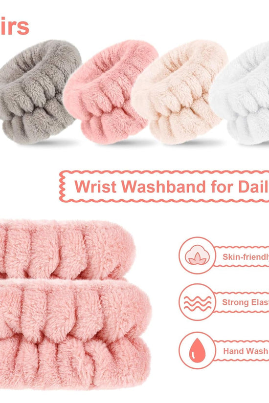 4 Pairs Wrist Bands for Washing Face Wrist Spa Microfiber Wash Towel Band Scrunchies Absorbent Wristbands Sweatband for Women Prevent Liquid from Spilling(Stylish Colors) - Velinare