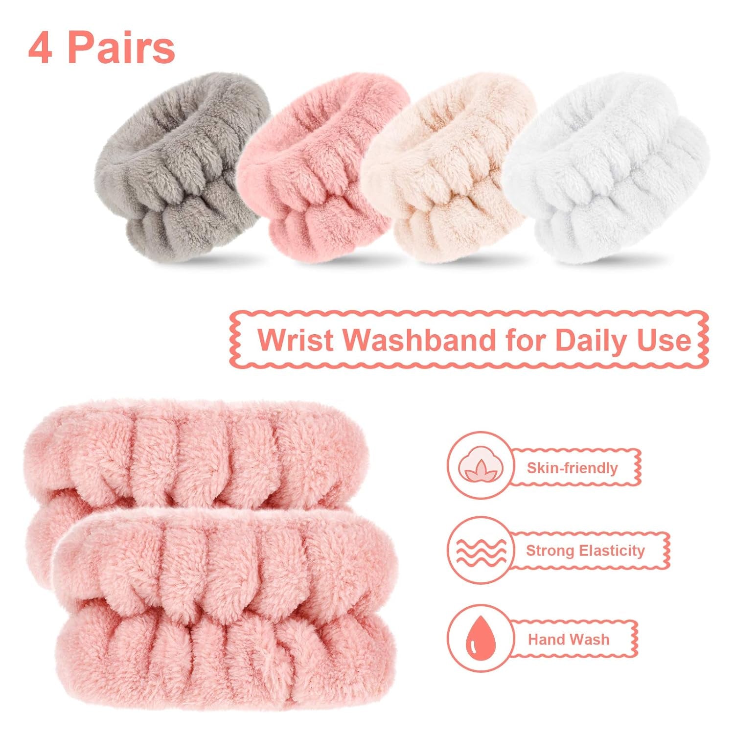 4 Pairs Wrist Bands for Washing Face Wrist Spa Microfiber Wash Towel Band Scrunchies Absorbent Wristbands Sweatband for Women Prevent Liquid from Spilling(Stylish Colors) - Velinare