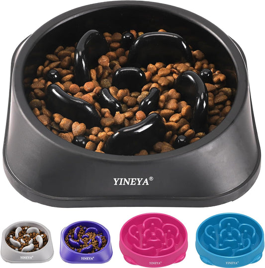Pet Food Slow Eating Dish Feeder Bowl, Dogs, Cats, Interactive, 1~2 Cups (Black)