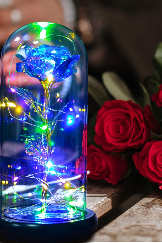 Beauty and Beast Rose,Galaxy Flower Rose Gift for Girlfriend，Glass Flower Roses，Unique Gifts for Women, Christmas, Birthday,Thanksgiving,Anniversary (Blue)