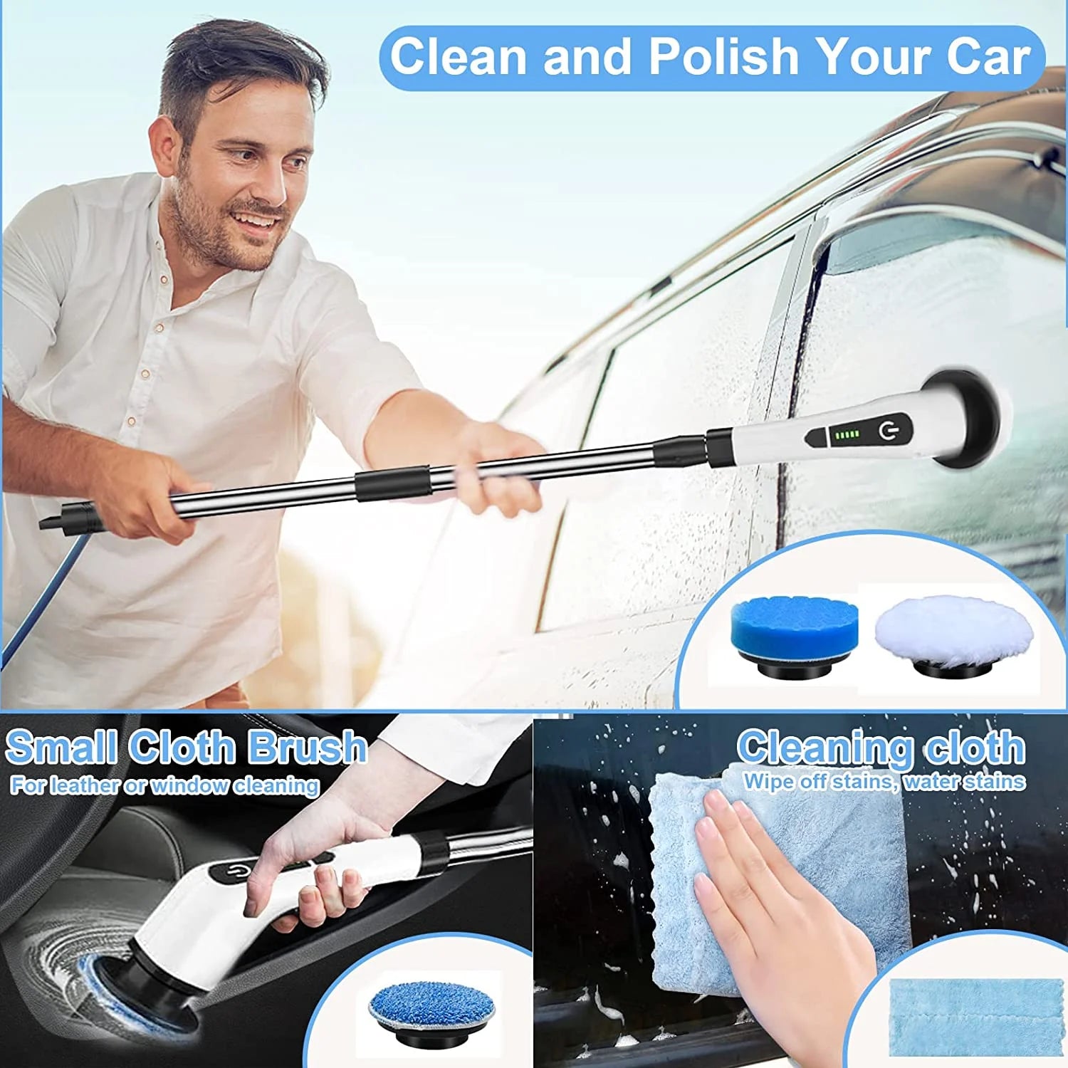 Electric Spin Scrubber, Effortless Deep Cleaning, 7 in 1 Power Scrubber with Dual Speed Adjustable, Cordless Handheld Electric Cleaning Brush for Bathroom,Tile Cleaner and Car Polishing