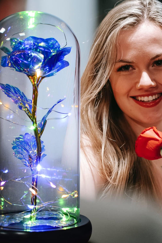 Beauty and Beast Rose,Galaxy Flower Rose Gift for Girlfriend，Glass Flower Roses，Unique Gifts for Women, Christmas, Birthday,Thanksgiving,Anniversary (Blue)