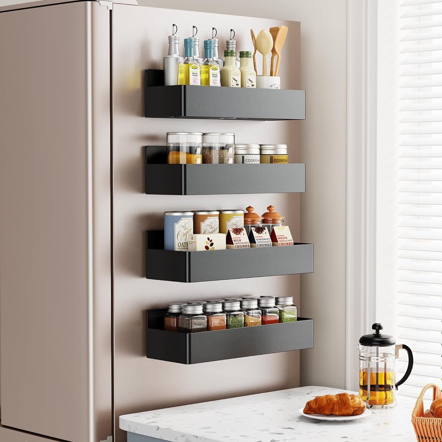 4Pack Magnetic Spice Rack Organizer for Refrigerator Fridge Storage Shelf Holder - Velinare