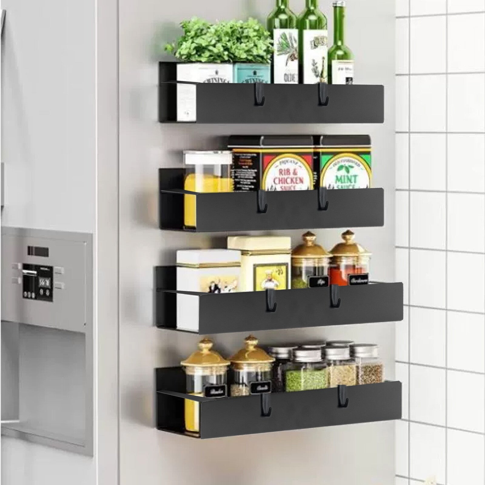 4Pack Magnetic Spice Rack Organizer for Refrigerator Fridge Storage Shelf Holder - Velinare