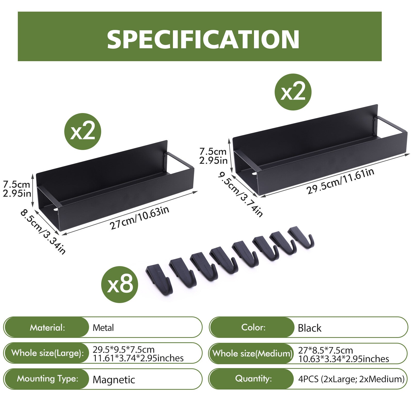 4Pack Magnetic Spice Rack Organizer for Refrigerator Fridge Storage Shelf Holder - Velinare