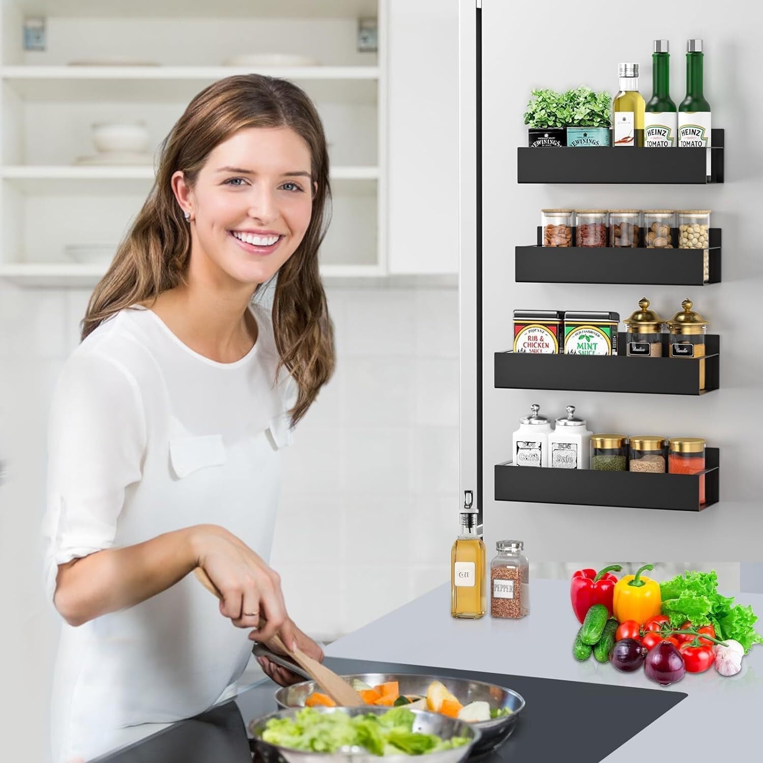 4Pack Magnetic Spice Rack Organizer for Refrigerator Fridge Storage Shelf Holder - Velinare