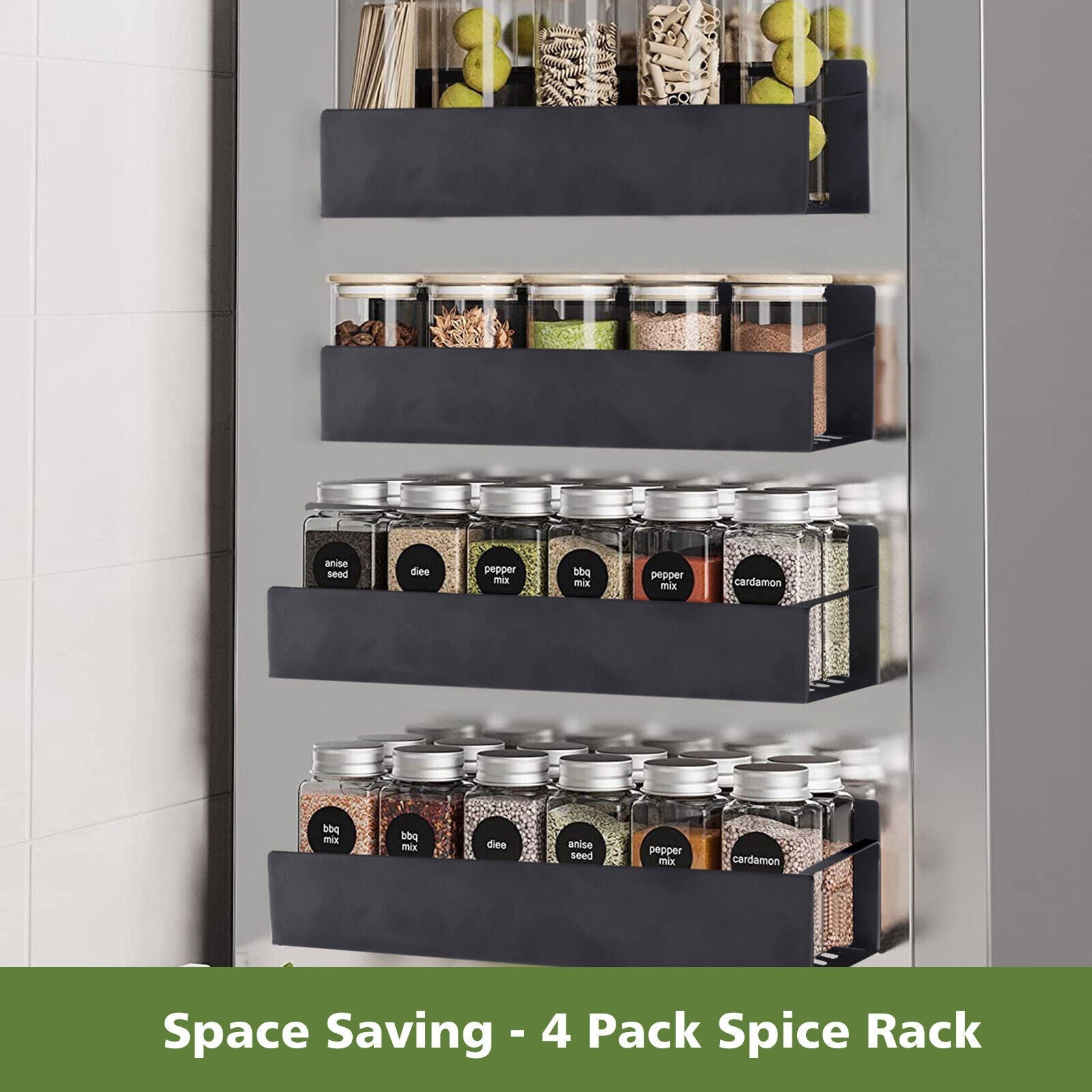 4Pack Magnetic Spice Rack Organizer for Refrigerator Fridge Storage Shelf Holder - Velinare