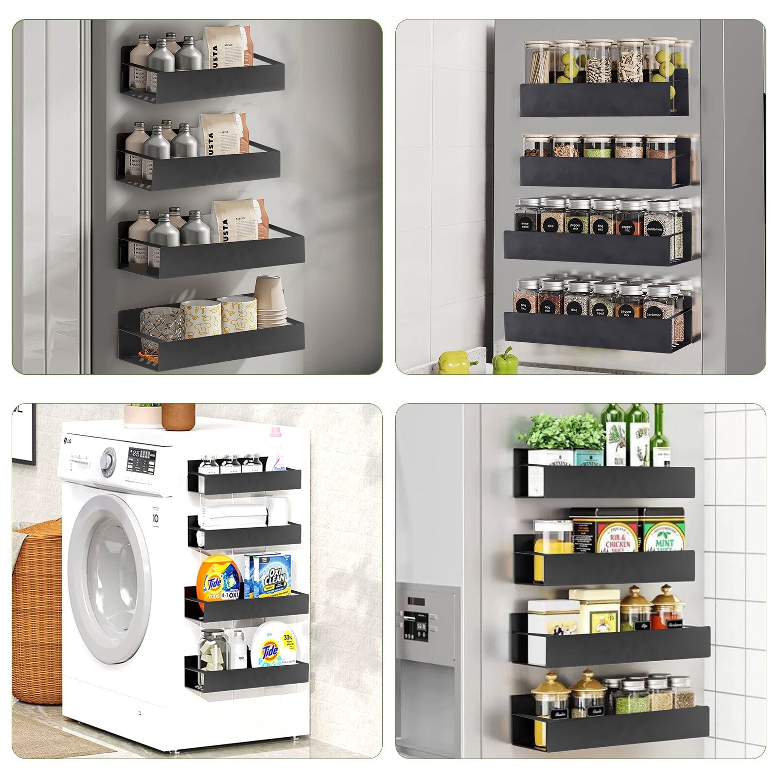 4Pack Magnetic Spice Rack Organizer for Refrigerator Fridge Storage Shelf Holder - Velinare
