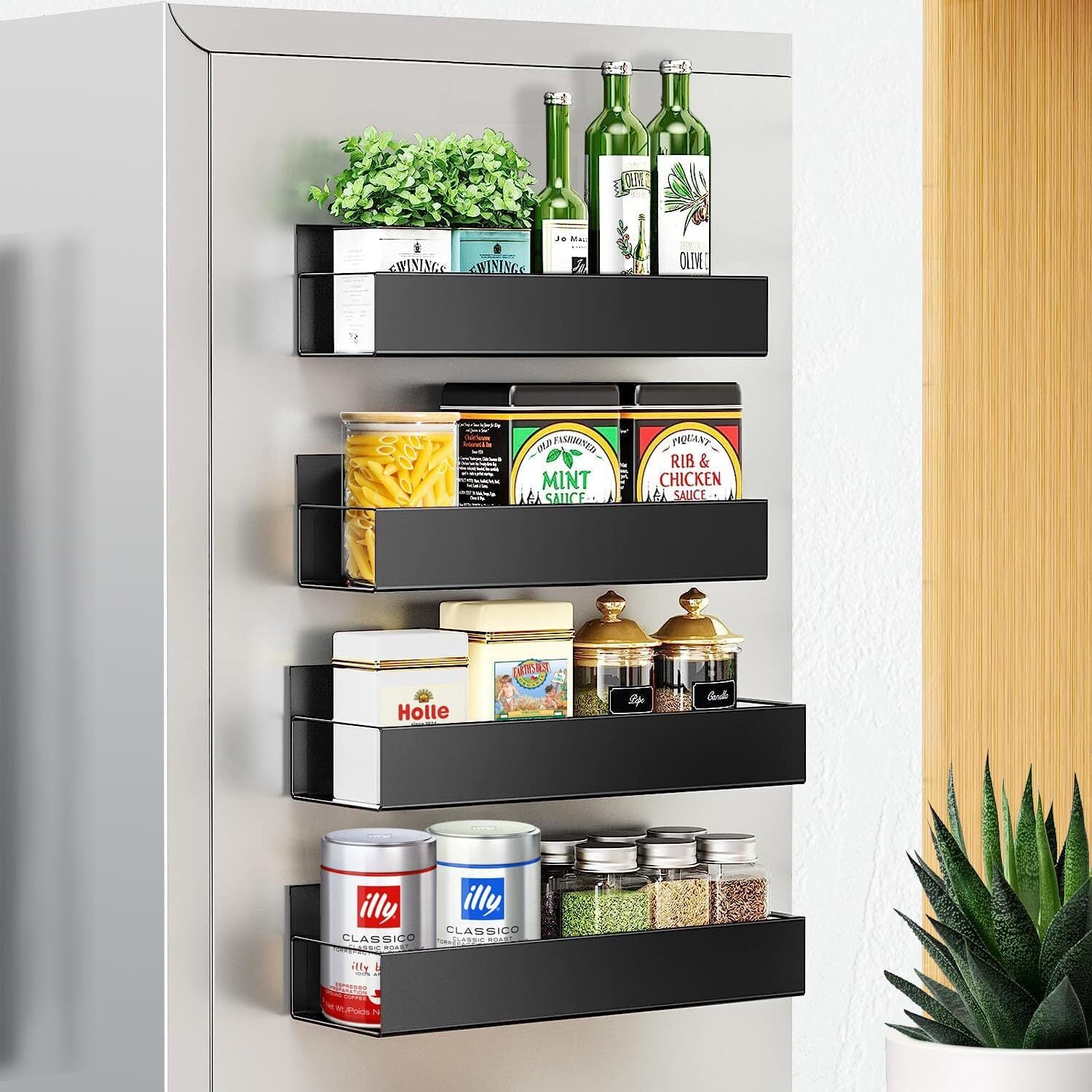4Pack Magnetic Spice Rack Organizer for Refrigerator Fridge Storage Shelf Holder - Velinare