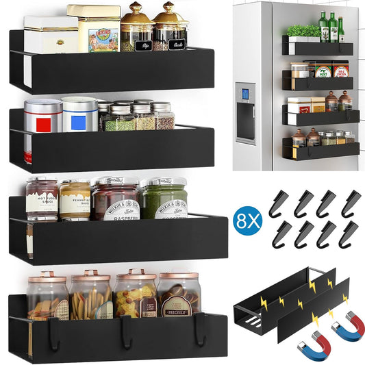 4Pack Magnetic Spice Rack Organizer for Refrigerator Fridge Storage Shelf Holder - Velinare
