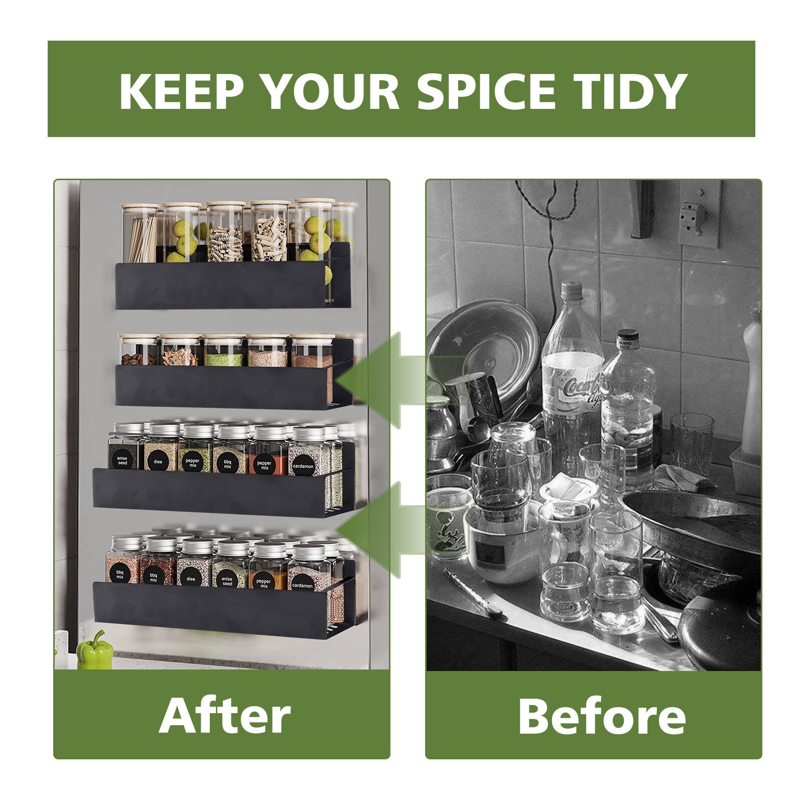 4Pack Magnetic Spice Rack Organizer for Refrigerator Fridge Storage Shelf Holder - Velinare