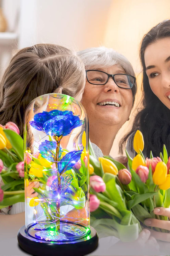 Beauty and Beast Rose,Galaxy Flower Rose Gift for Girlfriend，Glass Flower Roses，Unique Gifts for Women, Christmas, Birthday,Thanksgiving,Anniversary (Blue)