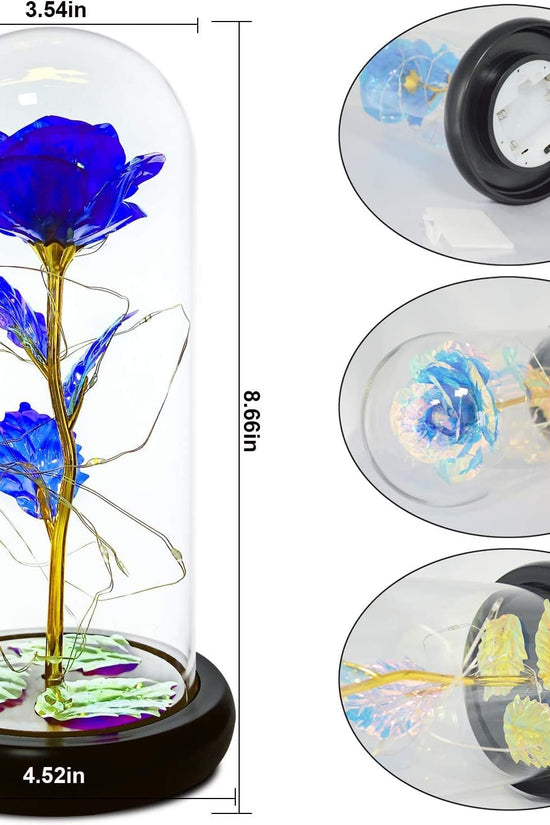 Beauty and Beast Rose,Galaxy Flower Rose Gift for Girlfriend，Glass Flower Roses，Unique Gifts for Women, Christmas, Birthday,Thanksgiving,Anniversary (Blue)