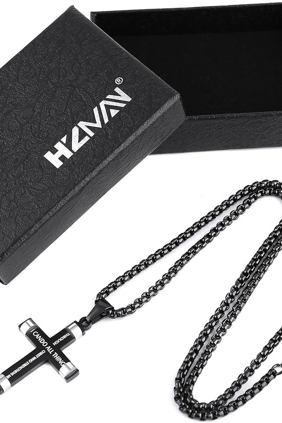 Philippians 4:13 Cross Pendant STRENGTH Bible Verse Stainless Steel Necklace 3 Colors Available