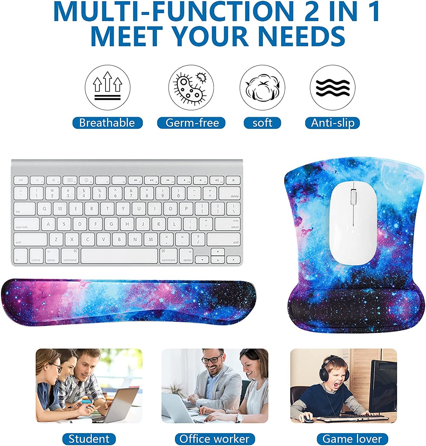 Keyboard Wrist Rest Pad and Mouse Wrist Rest Support Mouse Pad Set,Sturdy & Comfortable & Lightweight for Easy Typing & Pain Relief-Ergonomic Support (Galaxy)