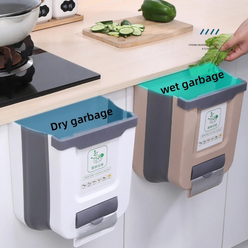 1Pcs Hanging Kitchen Folding Trash Can Household Cabinet Hanging Storage Trash Basket Creative Classification Hanging Trash Can