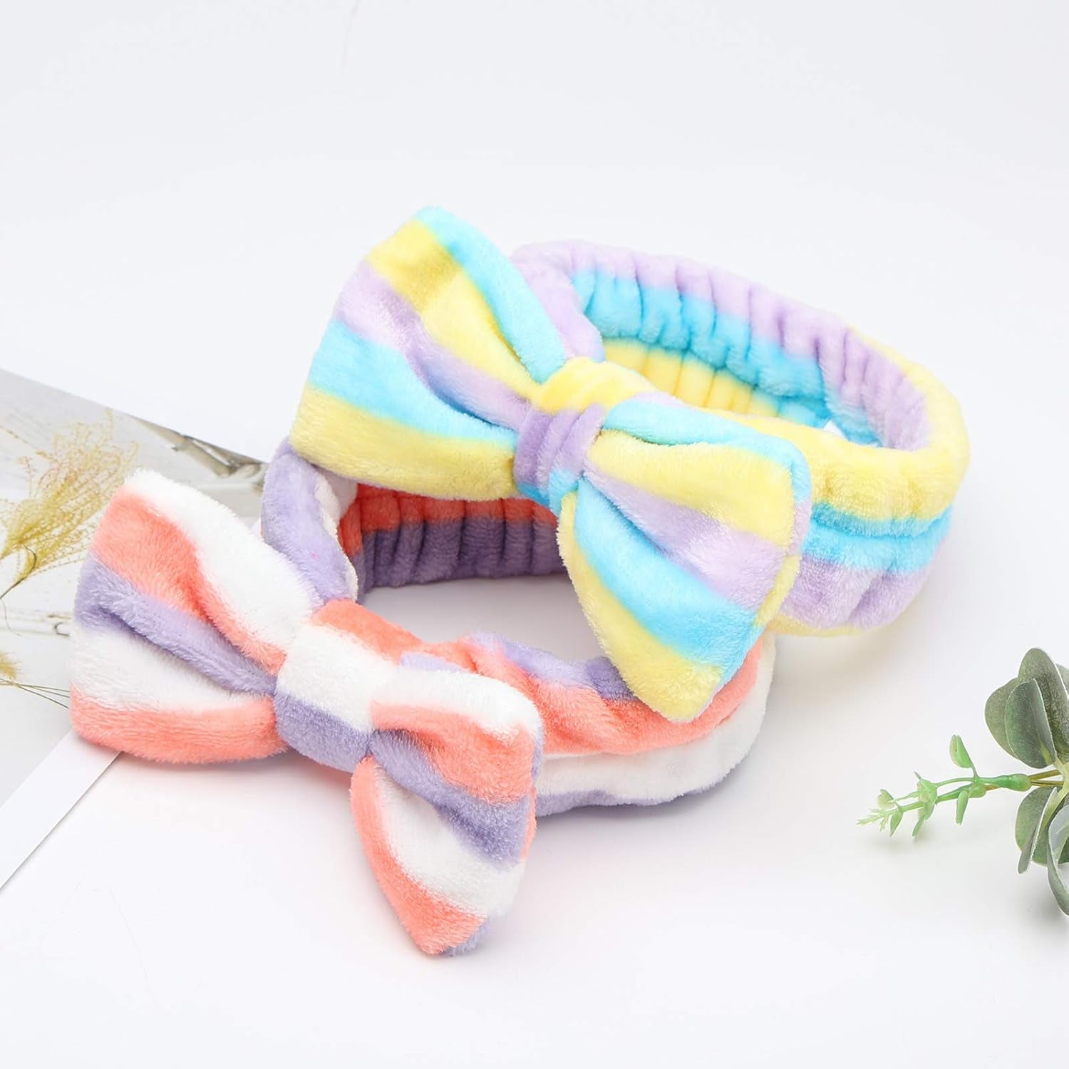 8Pack Spa Headband for Women, Makeup Headband for Washing Face, Skincare Fuzzy Hair Bands for Teen Girls Kids, Coral Fleece - Velinare