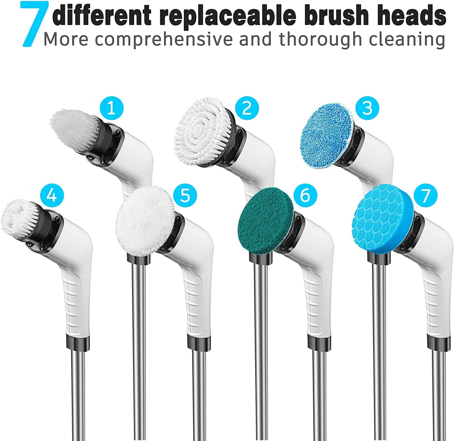 Electric Spin Scrubber, Effortless Deep Cleaning, 7 in 1 Power Scrubber with Dual Speed Adjustable, Cordless Handheld Electric Cleaning Brush for Bathroom,Tile Cleaner and Car Polishing