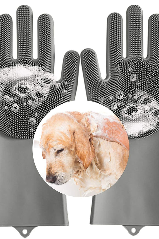 Pet Grooming Gloves for Dog and Cat, Dog Bathing Grooming Gloves with Gentle Silicone Tips, Pet Hair Remover Mitt Gloves for Long Short Hair Pets Grooming and Massaging