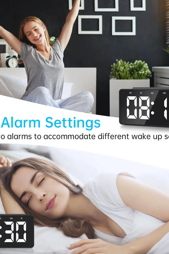 Alarm Clock Radio with Wireless Charging & USB Port, Bluetooth Speaker, Dimmable LED Display with 3 Level, TF Card & Aux Playback, Night Light, Digital Clock for Bedroom(Black)