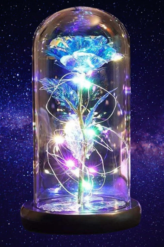 Beauty and Beast Rose,Galaxy Flower Rose Gift for Girlfriend，Glass Flower Roses，Unique Gifts for Women, Christmas, Birthday,Thanksgiving,Anniversary (Blue)