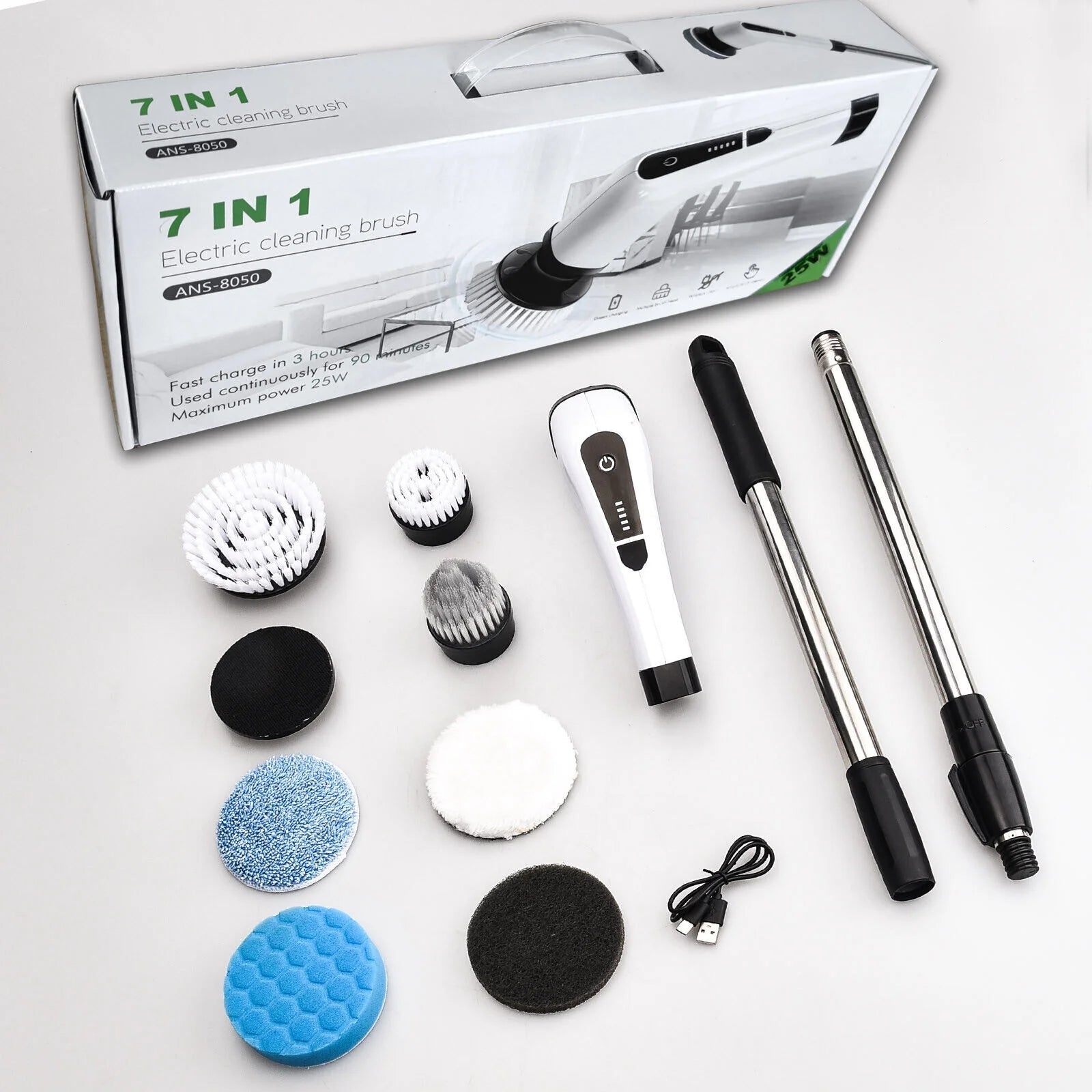 Electric Spin Scrubber, Effortless Deep Cleaning, 7 in 1 Power Scrubber with Dual Speed Adjustable, Cordless Handheld Electric Cleaning Brush for Bathroom,Tile Cleaner and Car Polishing