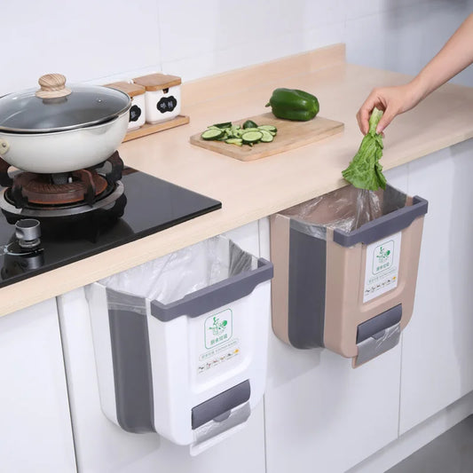 1Pcs Hanging Kitchen Folding Trash Can Household Cabinet Hanging Storage Trash Basket Creative Classification Hanging Trash Can