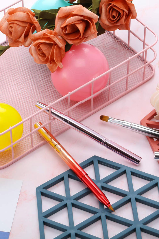 3 Pieces Lip Brush Retractable Lipstick Liner Brush Lipstick Dual-Ended Foundation Makeup Brush with Cap Travel Applicators