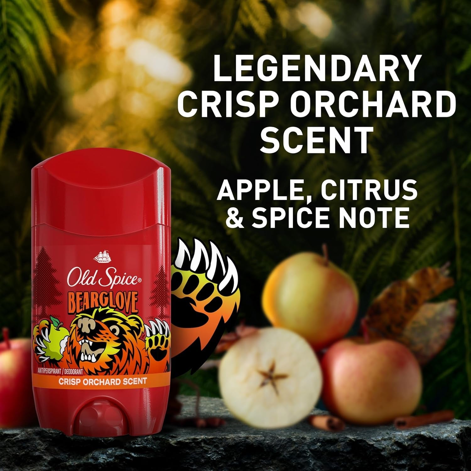 Aluminum Free Deodorant for Men, 24/7 Odor Protection, 24/7 Freshness & Lasting Scent, Goes on Clear, Bearglove with Crisp Orchard Scent, 2.6 Oz - Velinare