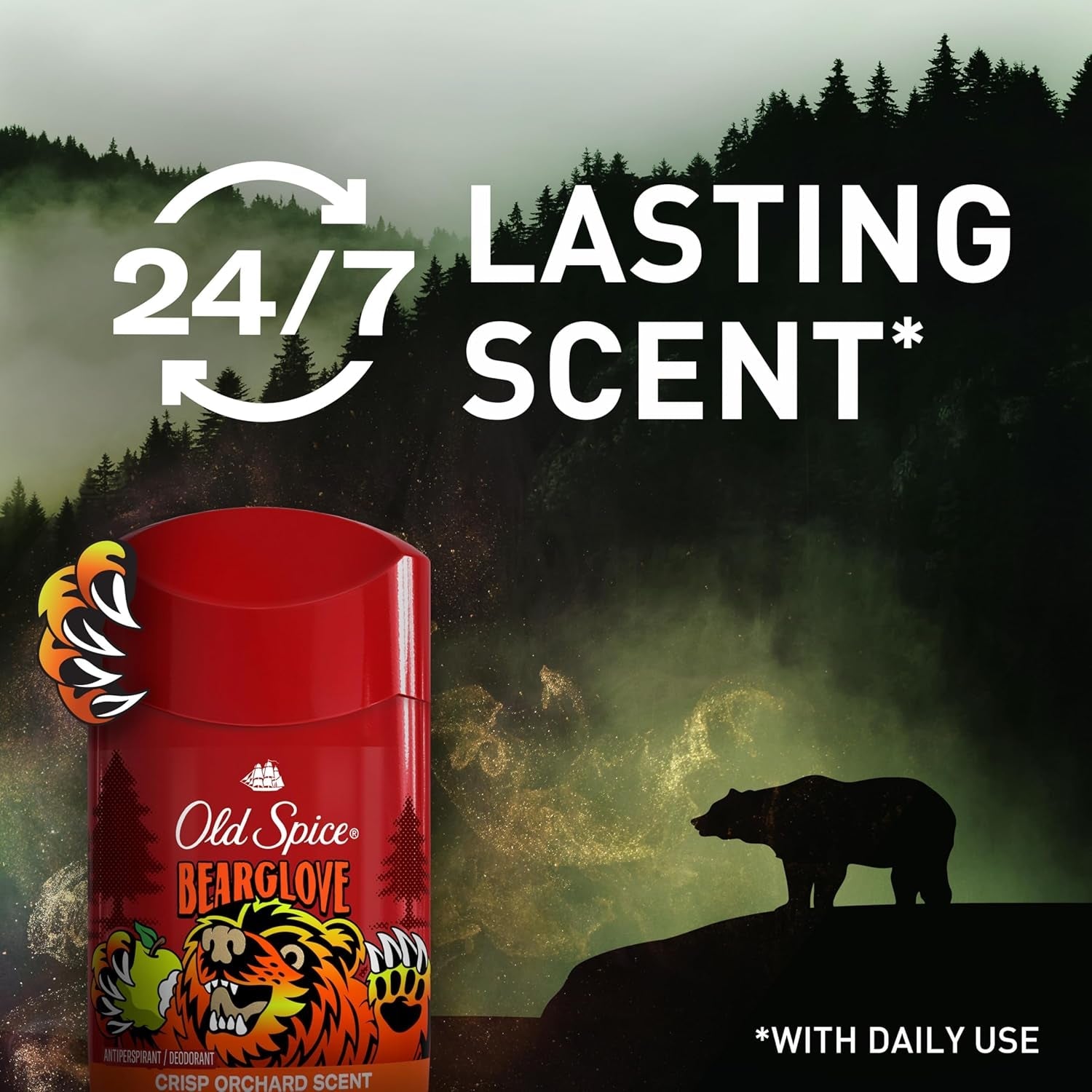 Aluminum Free Deodorant for Men, 24/7 Odor Protection, 24/7 Freshness & Lasting Scent, Goes on Clear, Bearglove with Crisp Orchard Scent, 2.6 Oz - Velinare