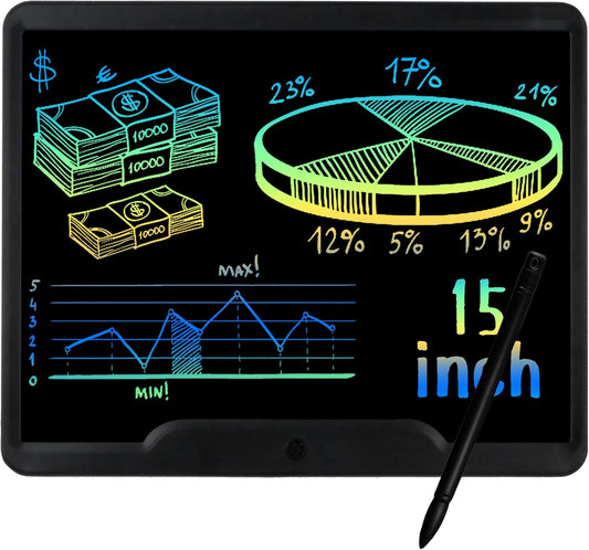 LCD Writing Tablet 15 Inch,Toys for 3 4 5 6 7 8 9 Years Old,With One-Touch Clearing & Locking Function,Drawing Doodle Board Scribbler Pad with Ruler Gift for Kids（Black）