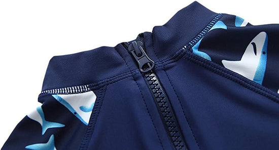 Baby Boys Kids Swimsuit One Piece Toddlers Zipper Bathing Suit Swimwear with Hat - Velinare