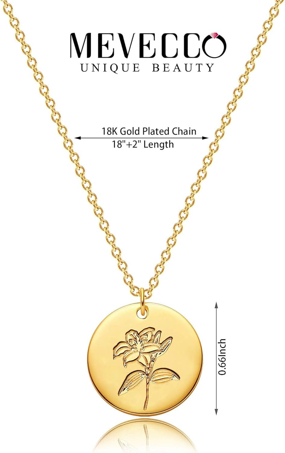 Birth Flower Necklace 18K Gold Custom Floral Pendant Necklaces Dainty Birth Month Flower Disc Hand Stamped Necklace Personalized Jewelry Birthday Gift - Velinare