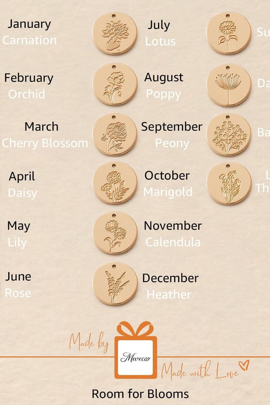 Birth Flower Necklace 18K Gold Custom Floral Pendant Necklaces Dainty Birth Month Flower Disc Hand Stamped Necklace Personalized Jewelry Birthday Gift - Velinare