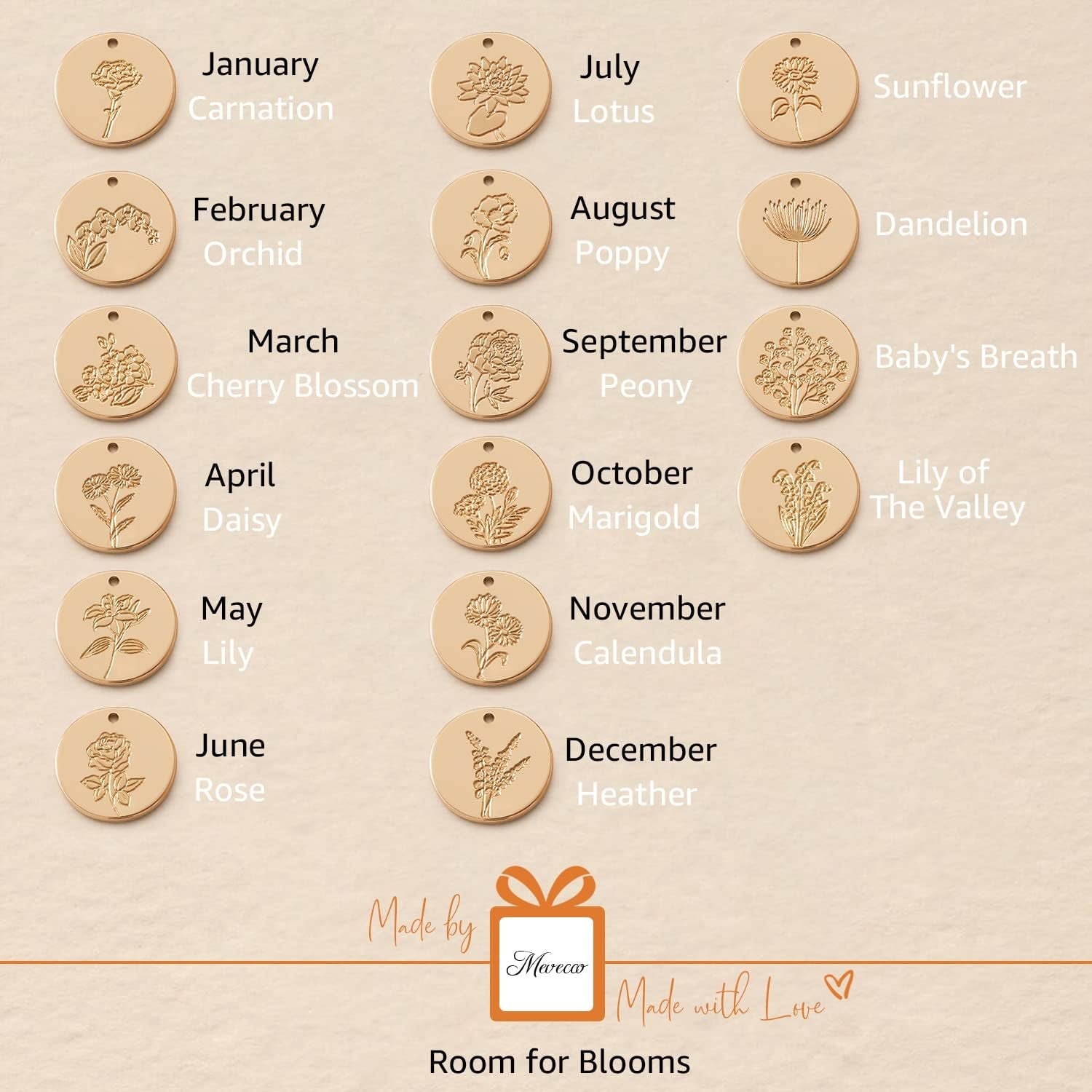 Birth Flower Necklace 18K Gold Custom Floral Pendant Necklaces Dainty Birth Month Flower Disc Hand Stamped Necklace Personalized Jewelry Birthday Gift - Velinare