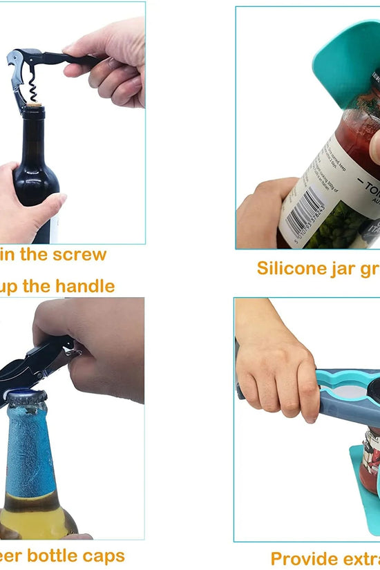 Bottle Opener, Multifunctional Blue and Grey Jar Opener, Jar Openers for Seniors - Velinare