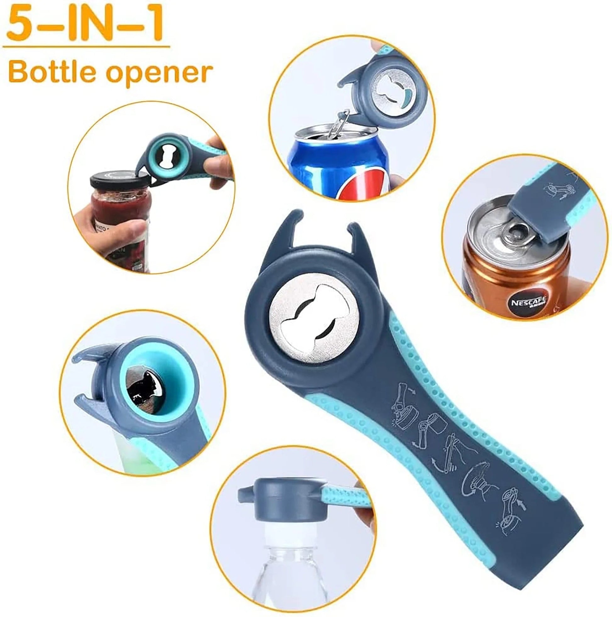 Bottle Opener, Multifunctional Blue and Grey Jar Opener, Jar Openers for Seniors - Velinare
