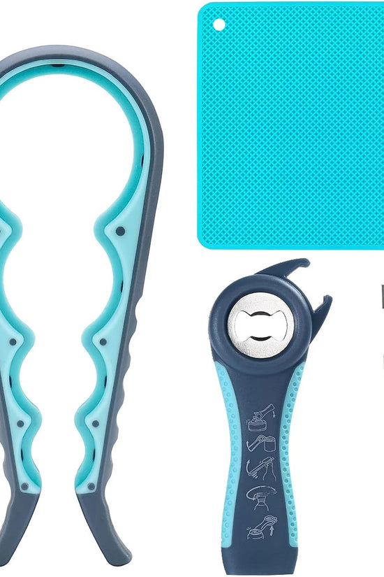 Bottle Opener, Multifunctional Blue and Grey Jar Opener, Jar Openers for Seniors - Velinare