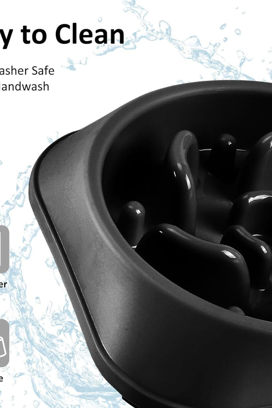 Pet Food Slow Eating Dish Feeder Bowl, Dogs, Cats, Interactive, 1~2 Cups (Black)